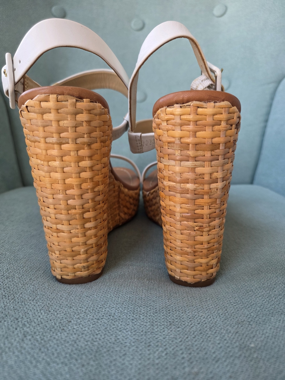 kate spade White Leather Woven Wedge Sandals - Picture 3 of 6